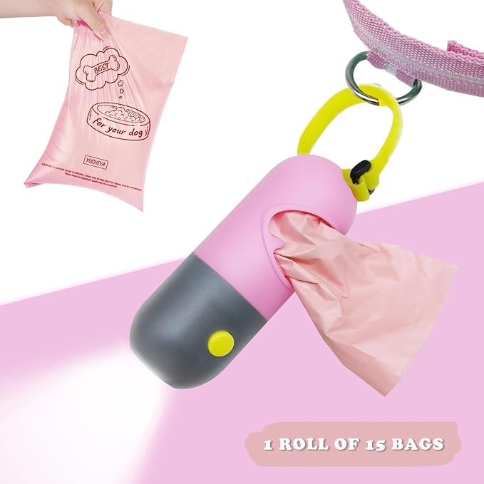 Dog Poop Bags Holder with LED Flashlight|Pet Waste Bags Dispenser for Leash|Doggie Potty Bags Container with Leak-proof Pet Trash Bags and Accessories (2 Holders 30 Bags, Pink) - Image 4