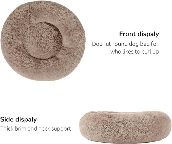 HACHIKITTY Calming Donut Cuddler Dog Bed, Round Fluffy Pet Bed with Sewn-in Cushion for Large Dogs,Washable, Taupe, XLarge 36'' - Image 4