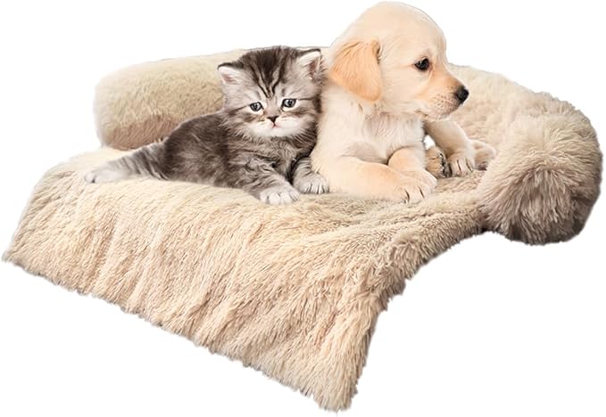Luxurious Calming Dogs/Cats Bed Mats, Dog Pad Washable Removable Couch Cover, Plush Long Fur Mat for Pets, Waterproof Lining, Perfect for Small, Medium and Large Dogs and Cats (Beige, 34"x30") by Tinaco
