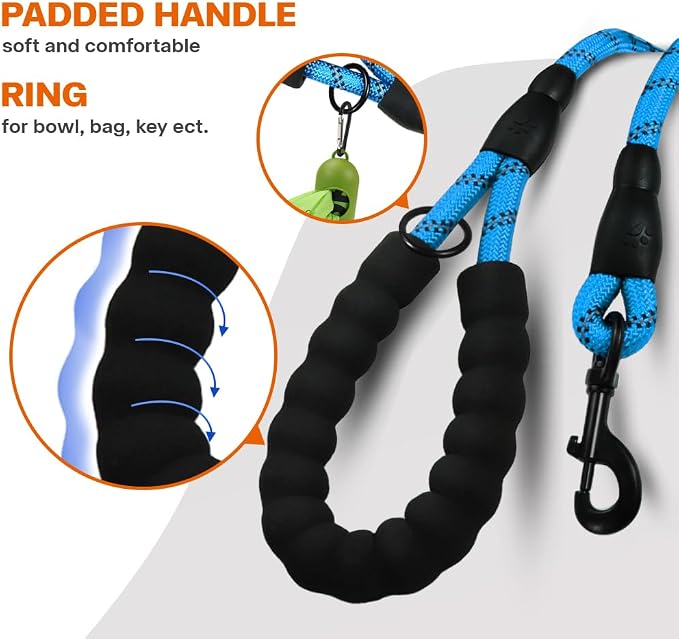 Taglory Rope Dog Leash for Small Medium Dogs, 5 FT Padded Handle, Blue | Made of Climbing Rope, Reflective for Night Walks and Training, Comfortable Grip, Anti-tangle Swivel Clip, 3/8 inch - Image 4