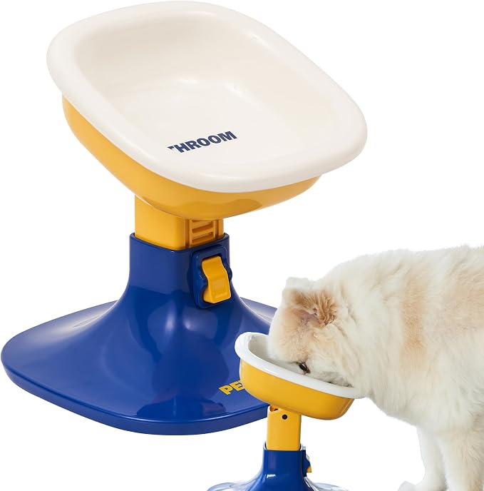 Well Fit Elevated Dog Bowl Stand, Yellow & Blue | Adjustable Height 4.5–7.4 in with 0–22° Tilt, Stable Non-Slip Feeding Stand for Dogs & Cats, Bowl Not Included by PETHROOM