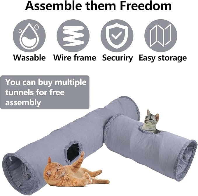 Cat Tunnel, Durable Suede Collapsible Cat Play Tube Toys with Play Ball, Indoor Cat Tunnel for Cat, Puppy, Kitty, Kitten, Rabbit (Small) - Image 6