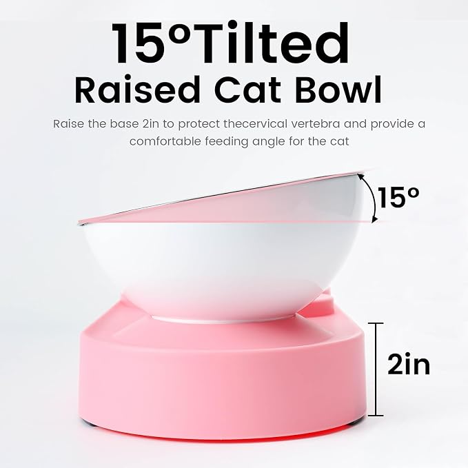 Double Elevated Dog Cat Food Water Bowls, Stainless Steel Cat Food Water Bowl with No-Spill Mat, Raised Tilted Dishes for Indoor Kitten, Puppies, Small or Medium Size Dogs Cats, Pink - Image 4