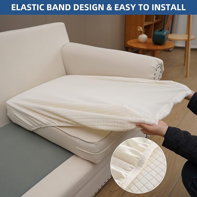 Eismodra Couch Cushion Covers Magic Stretch Sofa Slipcover for 3 Cushion Couch Dogs Pet L Shape 2 Seat Replacement Furniture Protector,Cream White Length 25-37 inches(Only 1 Piece) - Image 4