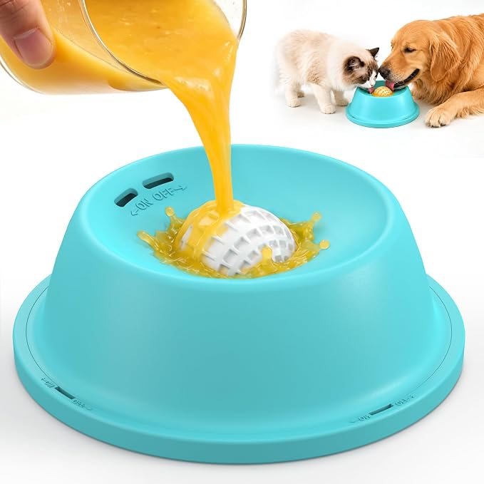 Slow Feeder Dog Licking Bowl, Anti-Removal Ball Liquid Feeding Bowl, No-Spill Leak-Proof & Jam-Free Rolling, Food-Grade Detachable Design, 10oz Capacity for Large Medium Small Dogs and Cats by Jrueden