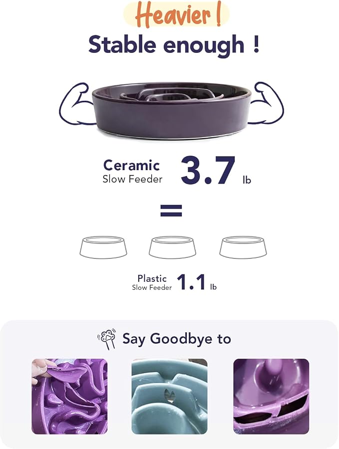 LE TAUCI Slow Feeder Dog Bowls Ceramic, 3 Cups Slow Feeding Dog Bowl Medium Large Breed, Pet Bowl for Fast Eaters, Puzzle Pet Dishes, Maze Purple - Image 4