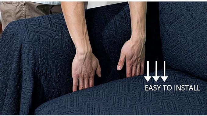 MYSKY HOME Navy Sofa Cover, Sofa Slipcovers, Blue Couch Covers for 2 Cushion Couch, Sofa Throw Cover for Living Room, Sectional Couch Cover for Dogs, Sofa Protector(X-Large, 91" x 118", Navy Blue) - Image 5