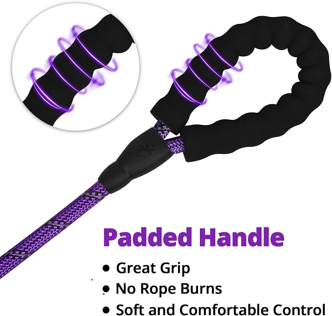 Rope Dog Leash 5 FT: Heavy Duty Leashes with Swivel Lockable Hook Reflective Threads Bungee and Padded Handle - Dog Lead for Large Small Medium Dogs Outside Walking Hiking Purple - Image 7