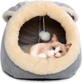 Cat Beds for Indoor Cats-Rabbit-Shaped Cat Cave Bed with Hanging Toy,Grey M | Super Soft Calming cat Tent house for Kitten&Puppy,Warm Plush&Machine Washable&Removable Cushioned Pad,Cute cat Hideaway by Lcybem