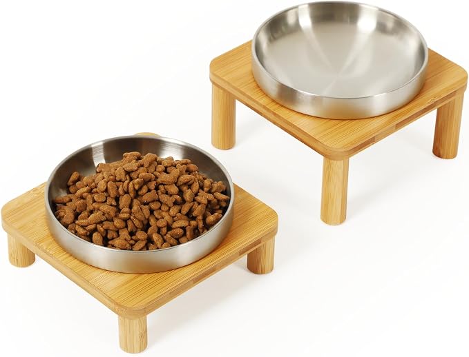 DoogCat Raised Cat Bowl, Elevated Cat Bowls with Bamboo Stand, Set of 2 | Premium Stainless Steel Bowls, Adjustable Height, Whisker-Friendly Design, Elevated Feeding, Easy to Clean - Image 9