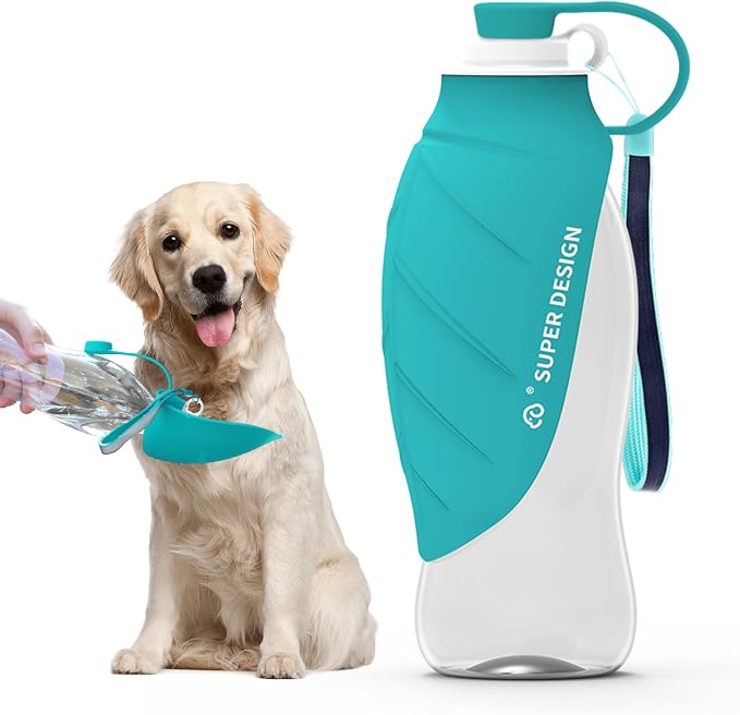 SUPERDESIGN Dog Water Bottle, Portable Dog Water Bottle for Small to Large Dogs, Leak Proof Dog Travel Water Bottle, Large Leaf Travel Water Bowl for Dogs and Dog Walking Accessories (19.6OZ, Blue) by SUPERDESIGN