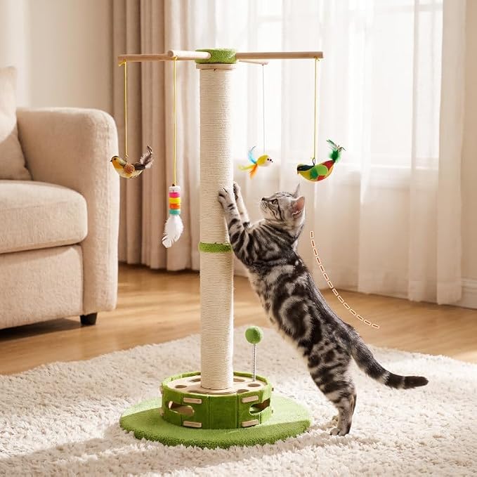 Tall Cat Scratching Post with Cat Puzzle Toys, Interactive Cat Toys | 40 cat toys, 35 Inch, Large Cat Post with Rotating Hanging Toys, Cat Toys for Bored Indoor Adult Cats, Stable, Sisal Rope - Image 2