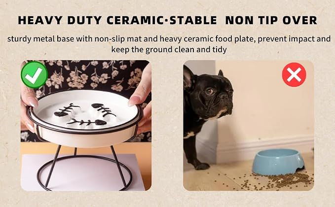 Ceramic Elevated Cat Bowls Set, Anti Vomit, Removable Dishes, Pink & Blue | Removable Ceramic Bowls Elevated Anti Vomit Food & Water Feeding Pink & Blue Set - Image 5