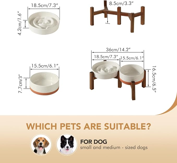 Havniva Raised Slow Feeder Dog Bowls, Elevated Dog Bowls Slow Feeder Set | 1.2 Cups Ceramic Dog Bowl Elevated with Acacia Wood Stand, Raised Dog Food Bowl, Puzzle Slow Feeder for Small Dogs, Non-Slip - Image 2