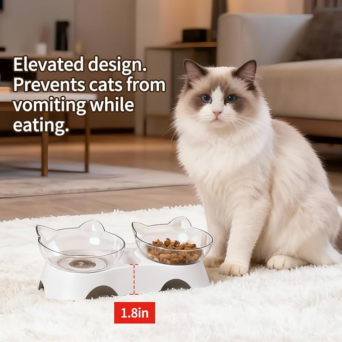 MILIFUN Cat Bowls, Cat Food Bowls Elevated Tilted, Anti Vomiting Kitty Bowl for Puppy and Bunny, Orthopedic for Indoor Cats. - Image 3