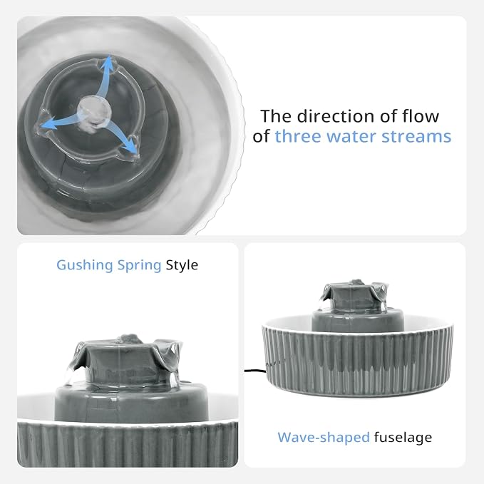 Ceramic Cat Water Fountain, 2.1L/71oz Cupcake Pet Water Fountain | Gray, Automatic Pet Water Fountain For Cats & Dogs, Double Filtration System, Easy To Clean, 360° Circulating Water Design - Image 8