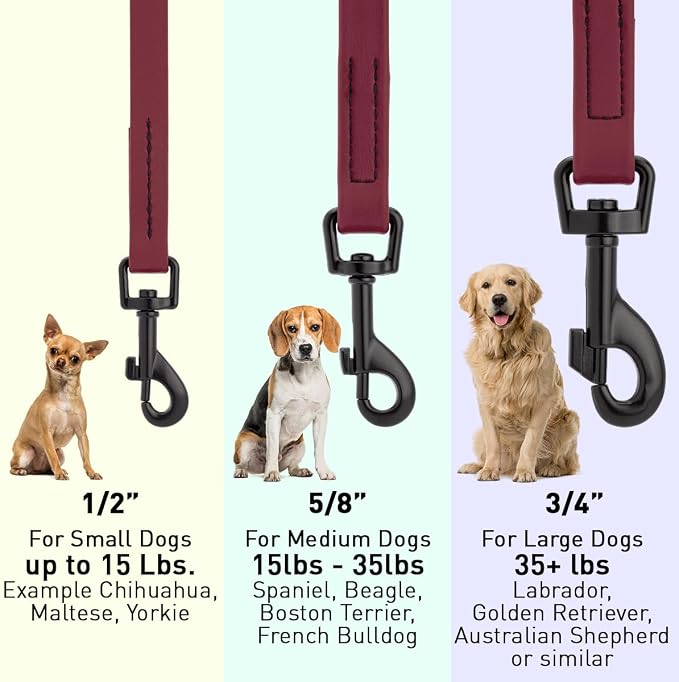 Dogline Biothane Waterproof Dog Leash Strong Coated Nylon Webbing with Black Hardware Odor-Proof Easy to Clean High Performance for Small or Large Dogs Made in USA 4 or 6 ft Lead, Merlot Burgundy - Image 3