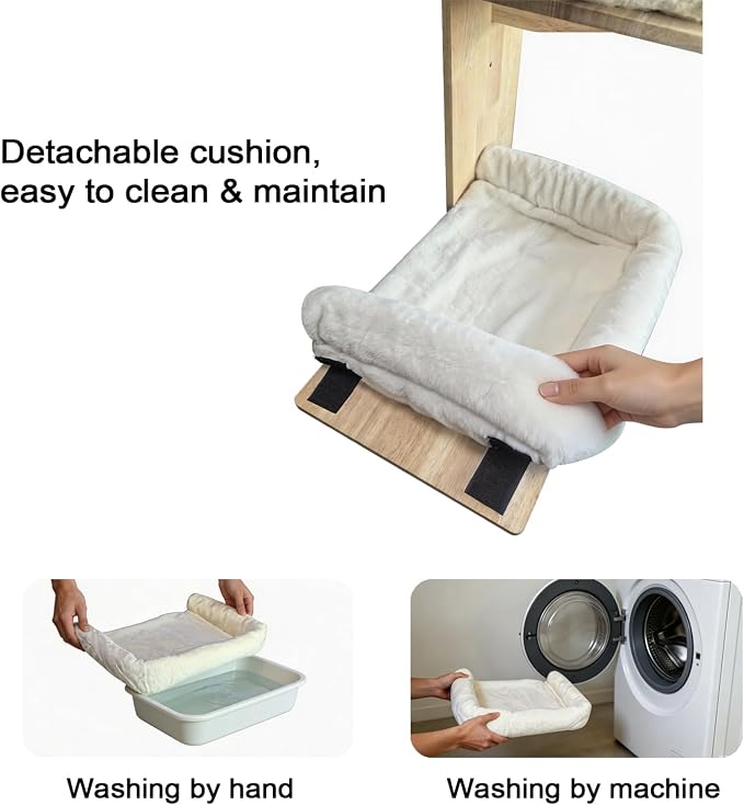 Cat Wall Shelves with Cat Bed 2 in 1 Furniture with Soft Cushion Perch & Pet Cooling Mat 2 Platform Climbing Wall Systems Tree Tower for Indoor Cats Rubber Wood Corner Floating Shelf - Image 5