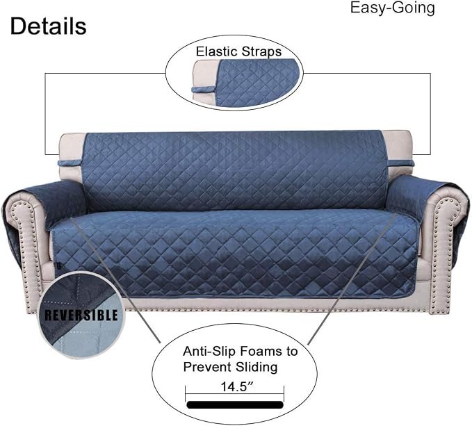 Easy-Going Reversible Couch Cover, 4 Seater Sofa, Dark Blue/Light Blue | XX-Large Sofa, Washable Slipcover For Dogs, Water Resistant Mat, Living Room, Non-Slip Sofa Cover, Pet Friendly - Image 3