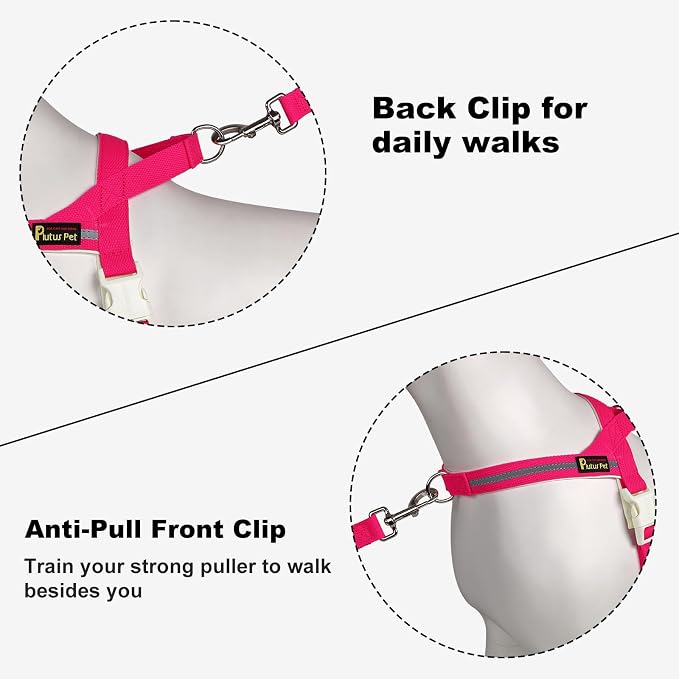 Plutus Pet Cotton Dog Harness and Leash Set, Reflective and Soft Padded, Quick Fit Vest Harness, for Small, Medium and Large Dogs, Hot Pink, L - Image 3