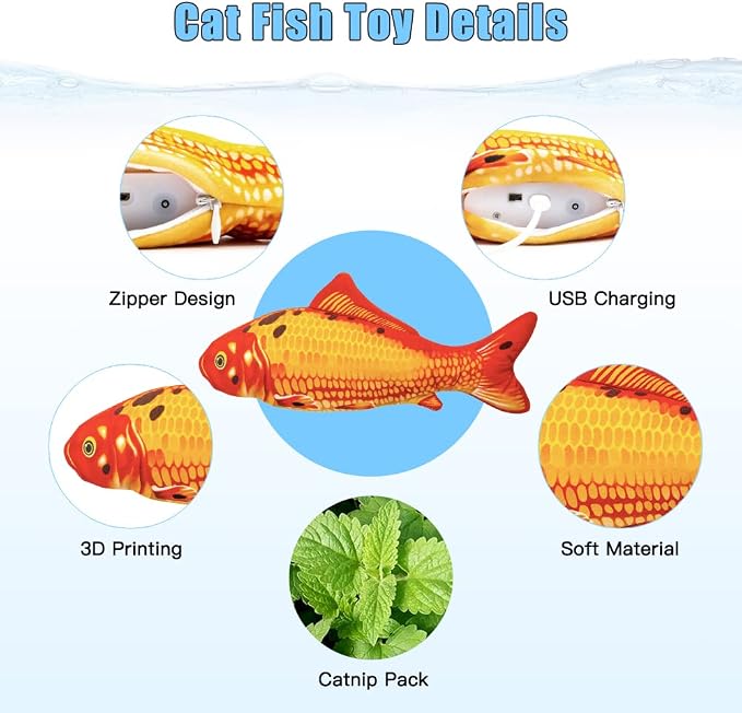 TOOGE 2 Pack 9" Floppy Fish Cat Toys with SilverVine and Catnip for Indoor Cats for Small Dogs Interactive Automatic Flopping Fish Cat Kicker Toys for Cats Puppy Small Dog - Image 2