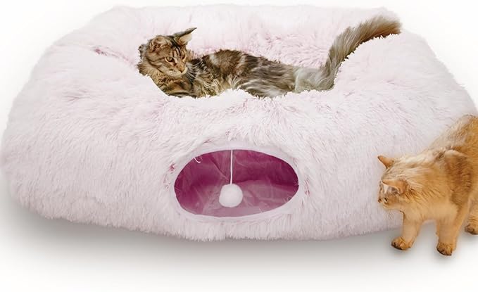 XxingSheep Extra Large Cat Tunnel Bed Plush Cat Cave for Indoor Cats | Spacious rectangular sleeping area allows adult cats and multi-cat homes to stretch, relax and sleep comfortably Pink by XxingSheep