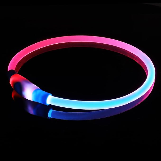 Colaseeme Light Up Dog Collar, USB Rechargeable Glow Necklace, Pink+Blue | Waterproof IP67, Cut-to-Fit TPU, 360° Night Safety, Pet Visibility Light, Camping & Walking, Fits Small-Large Dogs by Colaseeme