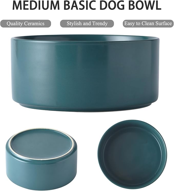 Ceramic Set of 2 Dog Bowls - Classic Dogs Food & Water Bowl for Small and Medium Breed, Heavy-Duty Non-Slip Dog Dishes, Food Grade Pet Bowl, Dishwasher & Microwave Safe (6'', 2*30OZ, Green) - Image 2