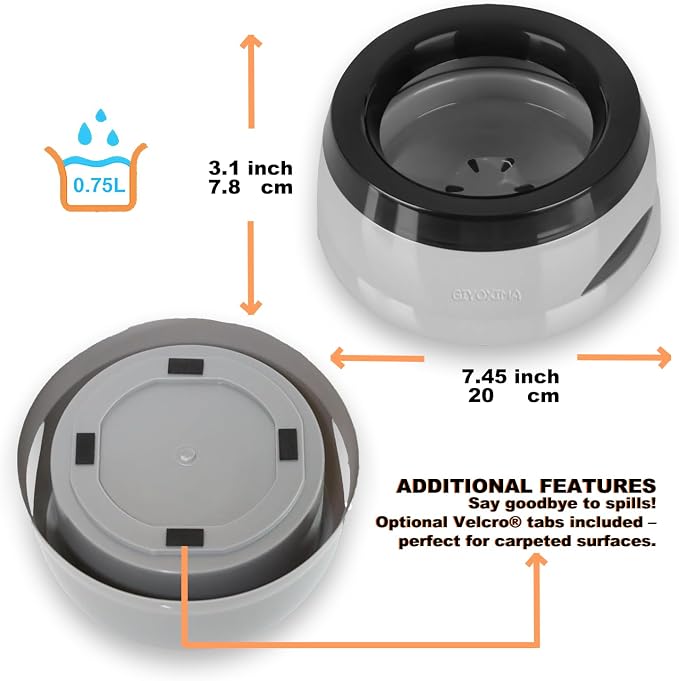 25oz Spill-Proof Dog Water Bowl – Slow Drink, No-Splash Pet Feeder for Small/Medium Dogs, Cats, Puppies & Kittens, Non-Slip Portable Bowl for Car, Travel, Home – Grey - Image 5