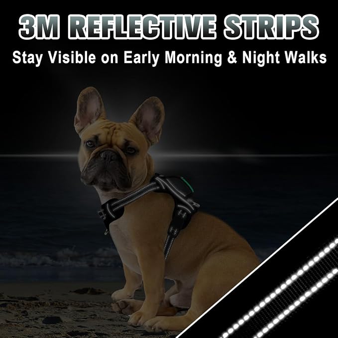 BARKBAY No Pull Dog Harness Large Reflective Dog Harness with Front Clip and Easy Control Handle for Walking Training Running with ID tag Pocket(Black,XS) - Image 7
