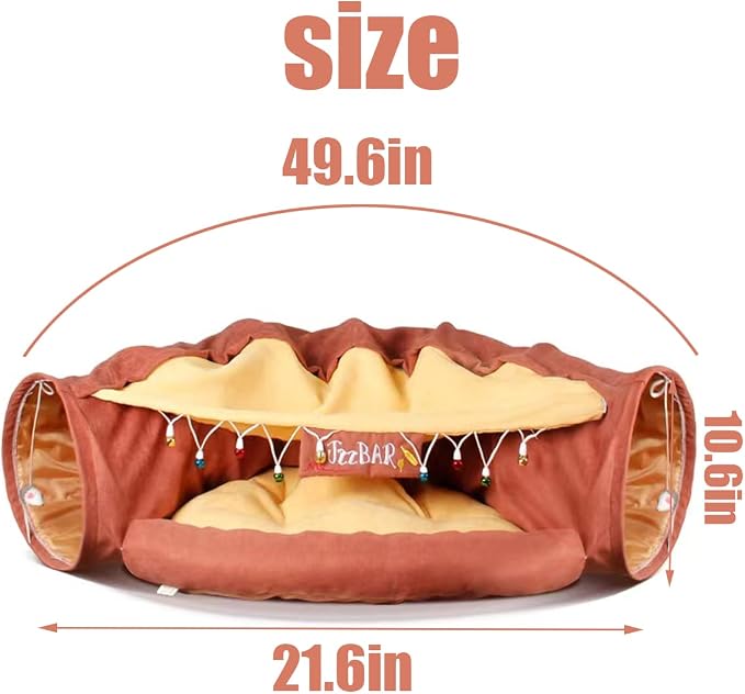 LEFTSTARER 2-in-1 Collapsible Cat Tunnel for Indoor Bed and Hideout - Pet Dog Rabbit Bunny Ferret Tunnel Tubes Toys with Removable Washable Mat, Tower Wheel Stuff - Image 6