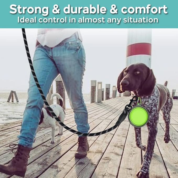 COOYOO 2 Pack Dog Leash 6 FT Heavy Duty - Comfortable Padded Handle - Reflective Dog Leash for Medium Large Dogs with Collapsible Pet Bowl - Image 3