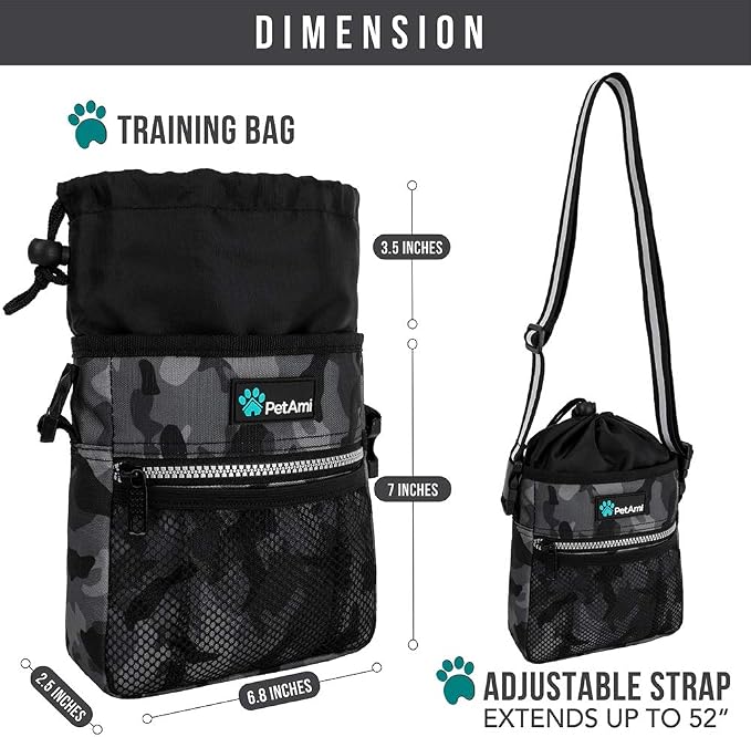 PetAmi Dog Treat Pouch, Pet Treat Pouch for Training, Dog Walking Bag Holder for Kibbles, Pet Food Toy, Dog Trainer Essentials Supplies, Poop Bag Dispenser, 3 Ways to Wear (Camo Black) - Image 6