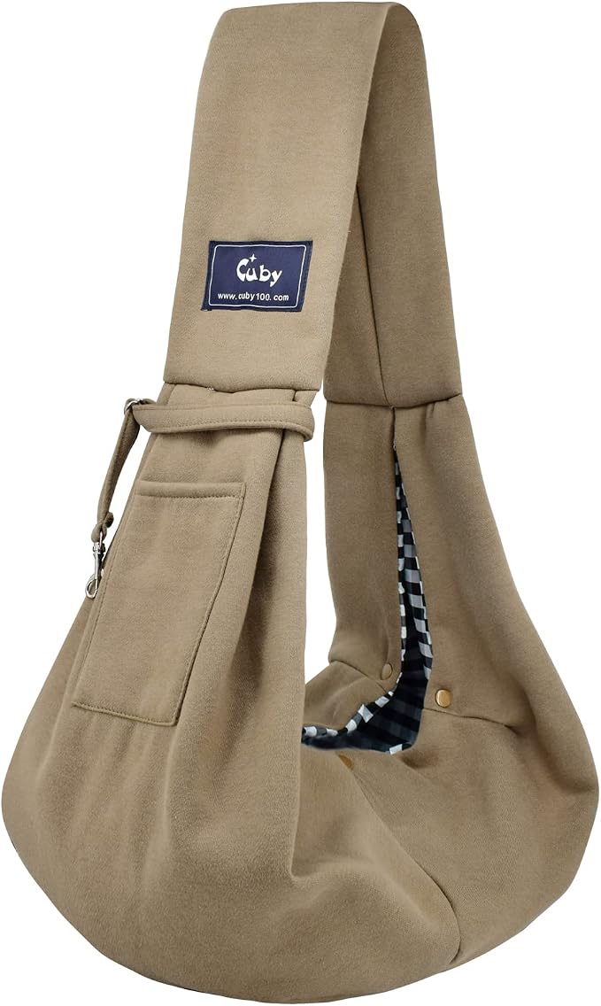 CUBY Dog and Cat Sling Carrier - Hands Free Reversible Pet Papoose Bag - Soft Pouch and Tote Design - Suitable for Puppy, Small Dogs Cats Outdoor Travel(Khaki, Unadjustable Strap) by CUBY