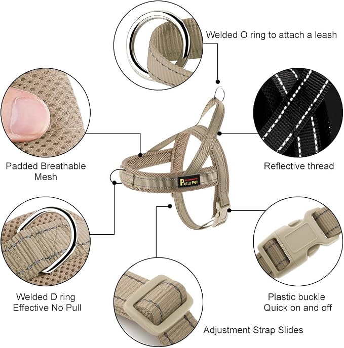 Plutus Pet No Pull Dog Harness for Puppy Small Dogs, Breathable Mesh Padded | Adjustable Reflective with Handle, Escape Proof, Quick Fit Pet Vest, Front Clip, for Training and Walking, Beige, XS - Image 2