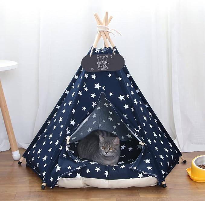 Pet Teepee Tent for Dogs & Cats Dog Bed with Thick Cushion Puppies Play House Removable and Washable - Image 3