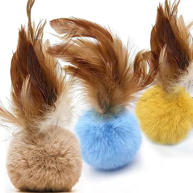 Cat Toys for Indoor Toys,Rainbow Cat Wand Toys,Feather Flips Plush Ball Cat Toys,Interactive Feather Toy for Teaser Play and Chase Exercise with Kitten 6 Pack - Image 3