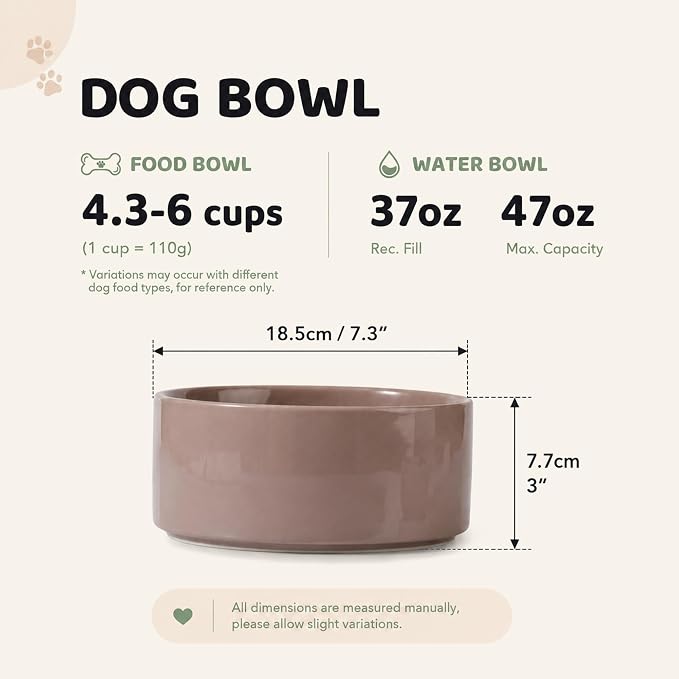 Havniva Ceramic Dog Bowls, Dog Food and Water Bowl Set, Dog Water Bowl | 7.3” Ceramic Dog Food Bowls with Non-Slip Rubber Base, Large Capacity, Dog Feeding Bowls for Medium Dogs - Image 2