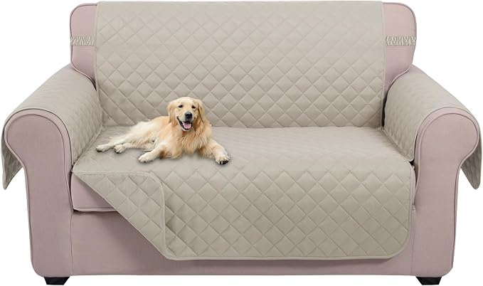 U-NICE HOME Loveseat Sofa Cover for 2 Cushion Couch, Beige/Beige | 54''Oversized Loveseat Cover Washable, Pet Friendly, Elastic Straps, Water Repellent, Furniture Protector for 2 Cushion by U-NICEHOME