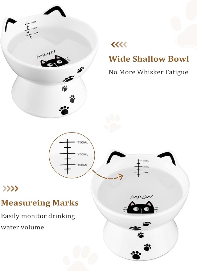 Porcelain Raised Cat Bowl, No Spill Cat Water Bowl with Anti Slip Band, Elevated Porcelain Pet Bowl Protect Pet's Spine, Large Capacity Pet Water Bowl, 15 oz, Dishwasher Safe | Anti Vomiting, Whisker Friendly, Shallow Food Dish and Deep Water Bowl, Ant... - Image 5