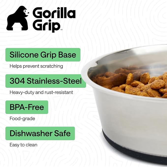 GORILLA GRIP Dog Bowls, Food Grade Stainless Steel, Set of 2, 6 Cup, Black | 304 Stainless Steel Pet Feeding Bowls Hold 48 fl oz Each, Dishwasher Safe, Rust Resistant, BPA Free Rubber Base - Image 2