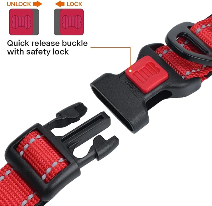 Taglory Reflective Small Dog Collar, Comfortable for Safe Night Walks, Red | Night-Walk Visibility, Soft Neck Cushioning, Adjustable 10-16 in, Locking Buckle, D-Ring for Leash and ID Tags - Image 3