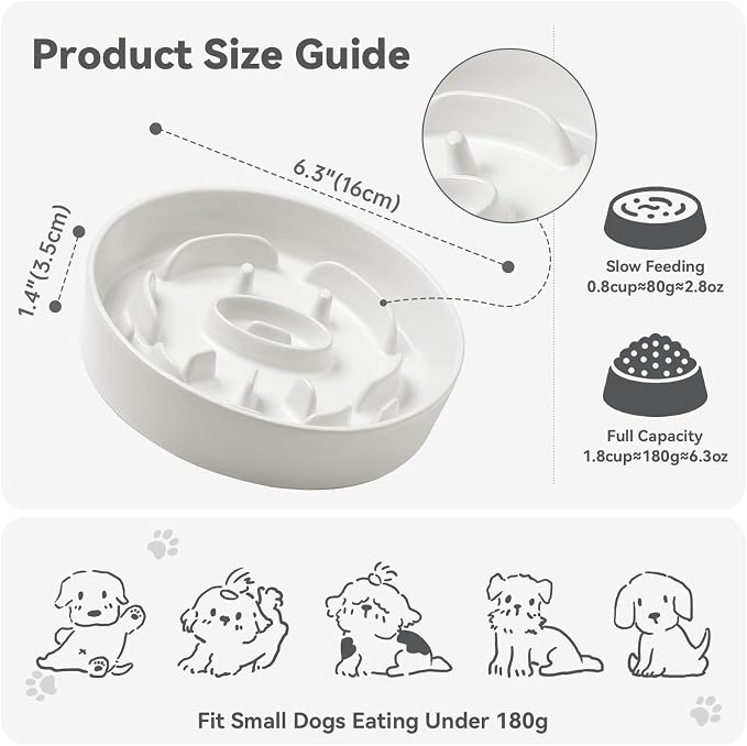 Ceramic Slow Feeder Dog Bowl - Feeding Dish for Fast Eaters - Maze Dog Bowl to Slow Down Eating - Ideal Food Control Dish for Small Breeds - 0.8 Cups (80g) - 6.3 Inch - White - Image 2