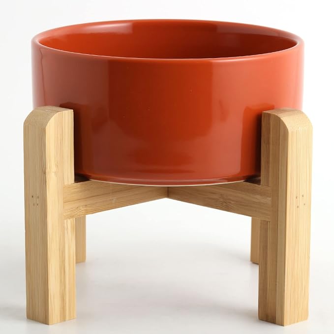 Petygooing Rust Red Elevated/Raised Ceramic Dog Bowl for Small Breeds, Dog Food Water Dish with Stand,Pet Feeding Bowl with Anti Slip Rubber for Cats and Small Dogs Puppy 13.5 OZ (5.1In / 1.7 Cups) by PetygooingforYOURLOVEDPET