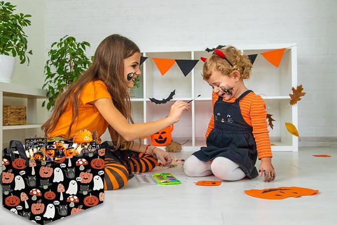 Sanjiaofeng Rectangular Kids Basket Halloween Storage Bins,Cute Storage Basket with Handles.Clothers,Books,Kid's Gifts Bins. (Mushroom Halloween) - Image 3