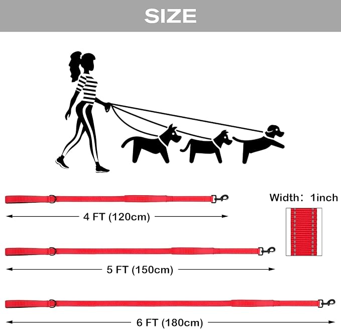 Joytale Dog Leash for Large Dogs that Pull, Double Handle, 6FT, Red | Traffic Handle for Control, Padded Handle Reduces Hand Strain, Reflective Stitching for Night Safety, Strong Nylon Webbing - Image 6