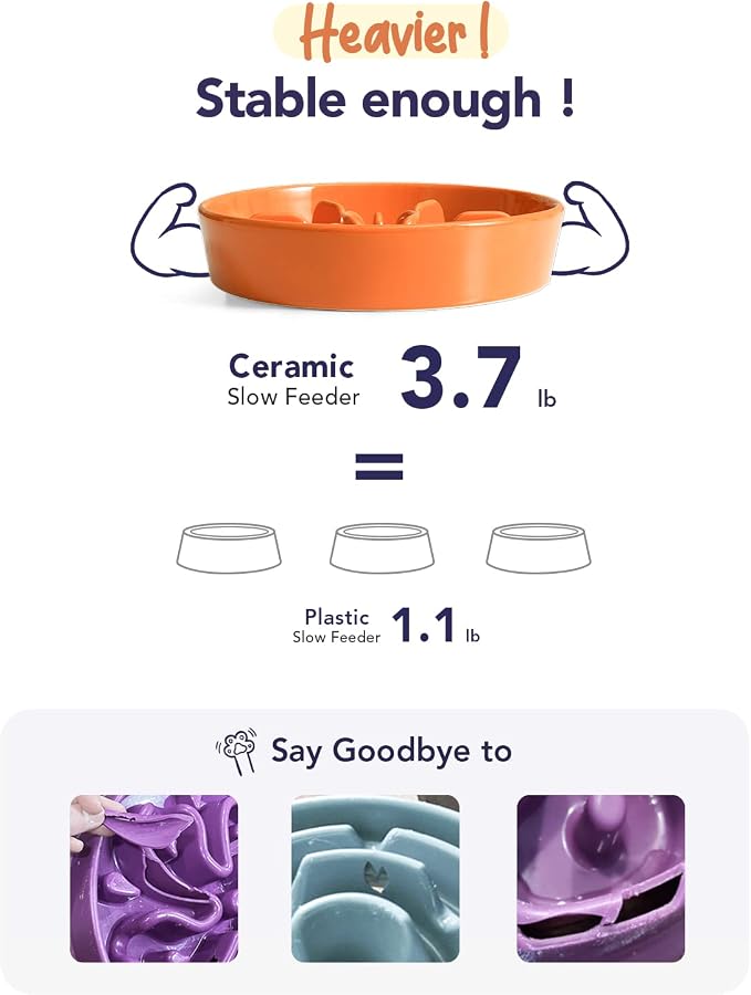 LE TAUCI Slow Feeder Dog Bowls Ceramic,3 Cups Slow Feeding Dog Bowl Medium Large Breed, Pet Bowl for Fast Eaters, Puzzle Pet Dishes,Sun Orange - Image 4
