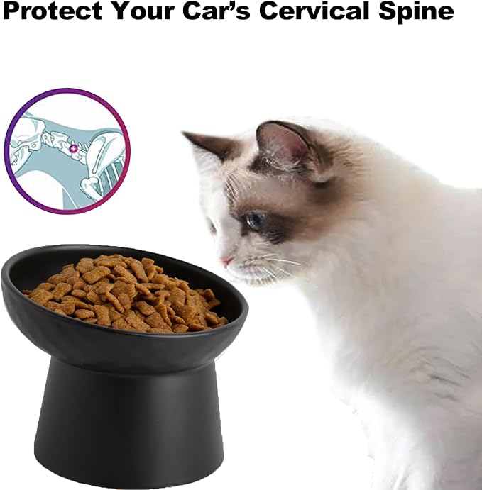 Elevated Cat Bowls, 15° Tilted Ceramic Raised Cat Food and Water Bowl Set, Whisker-Friendly Porcelain Pet Feeder Dishes for Indoor Cats and Small Dogs,Black,6.2 Inch,2 Pack - Image 4