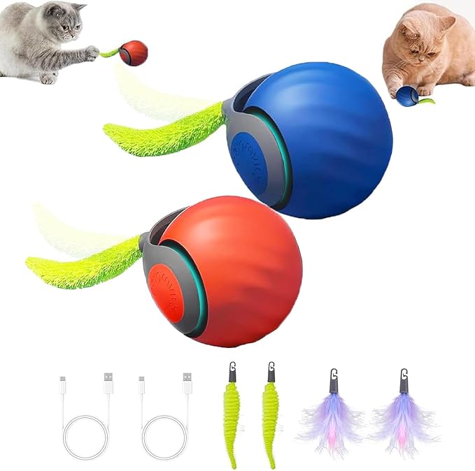Speedy 2.0 Tail 2 Packs Interactive Cat Toys for Indoor Cats, Automatic Cat Toy with Tail, Electric Rolling Ball on Carpet,Cat Toys for Bored Indoor Adult Cats by AUTRETY