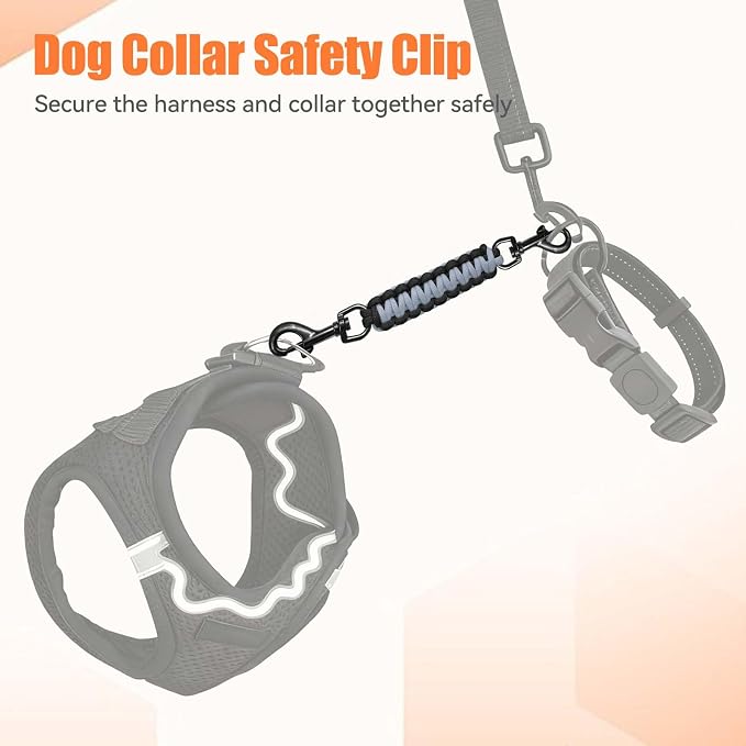 Dog Collar Safety Clip, Collar Companion, Handmade Backup Safety Strap, Double-Ended Clip Leash Connector, Suitable for Dog Harnesses, Prong, Pinch Collars (Black,Silver Gray, 1 Pack) - Image 4